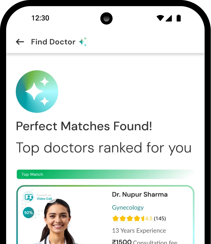 AI doctor matching interface showing a verified specialist profile based on medical expertise